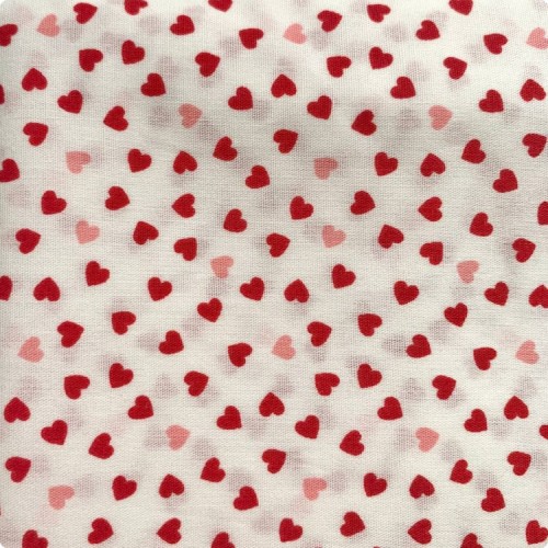 Японский принтованный хлопок 10:110 см, мелкий рисунок красные Сердечки, плотность ткани 120 гр/м