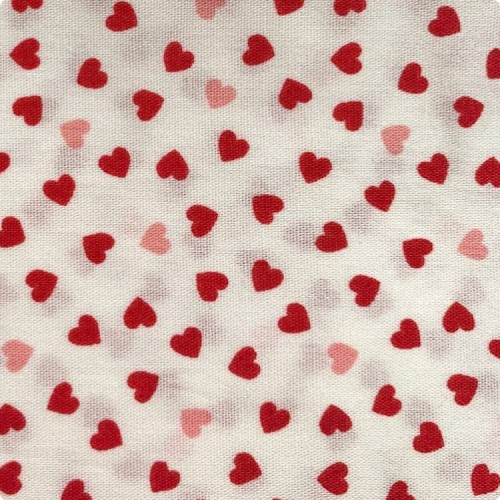 Японский принтованный хлопок 50:55 см, мелкий рисунок красные Сердечки, плотность ткани 120 гр/м
