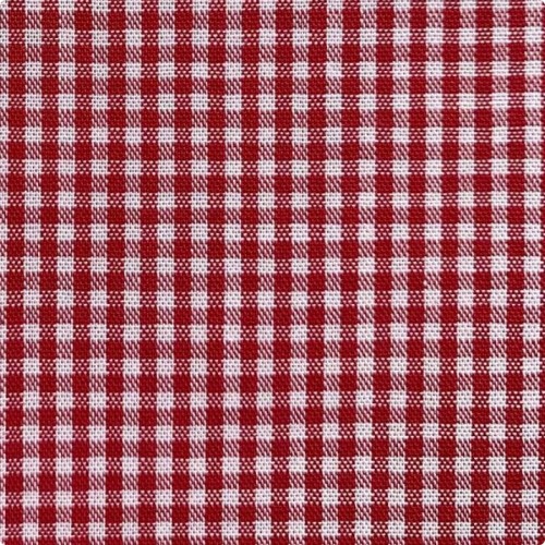 Японский белый принтованный хлопок 10:110 см, мелкий рисунок красная Клетка 0.3 мм, плетение разреженное плотность ткани 110 гр/м