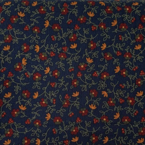 Принтованый хлопок темно-синий «Осенние цветы» размер отреза 30:110 см, Корея 