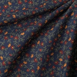 Принтованый хлопок темно-синий «Осенние цветы» 110 см Корея 