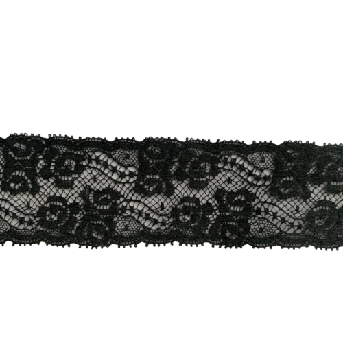Французское хлопковое кружево Валансьен черное 30 мм, длина 1 метр, артикул 10-9