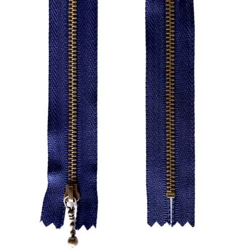 Молния YKk тип 3 темно синяя латунь 12 см, фурнитура под бронзу