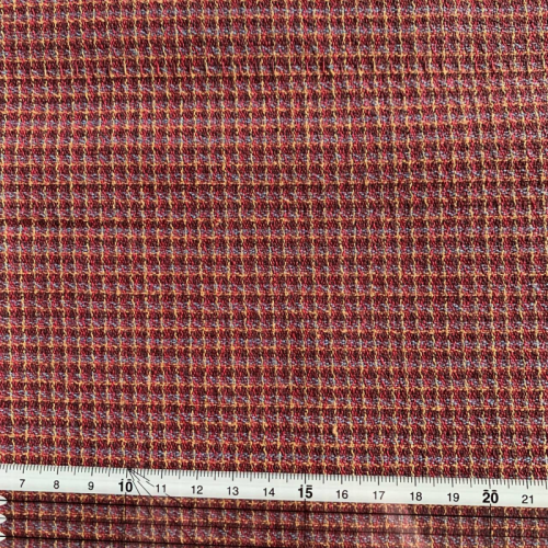 Японский фактурный хлопок #707 жаккард коричневого-бордовый с берюзовой нитью в клетку, отрез 50:50 см