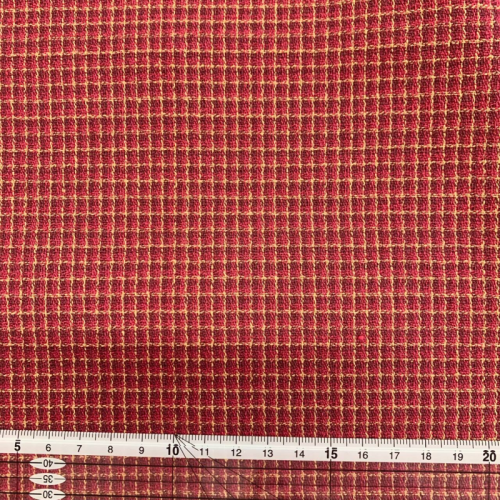 Японский фактурный хлопок #710 жаккард красно бордовый в клетку, отрез 35:50 см