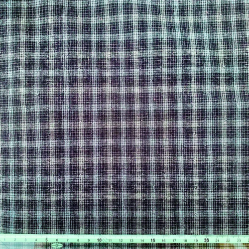 Японский фактурный хлопок #715 жаккард черно-бирюзового цвета в клетку, отрез 35:50 см
