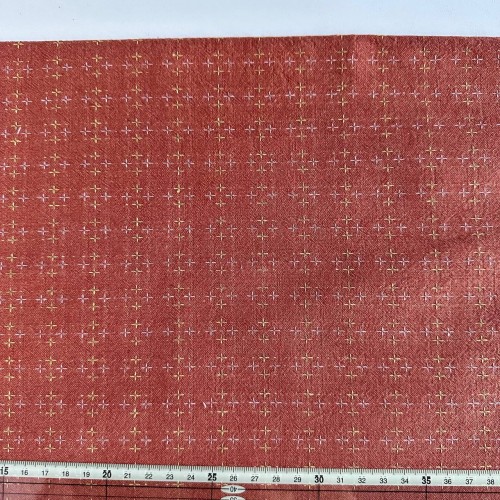 Японский фактурный хлопок #774 жаккард крестик рыжий, отрез 35:50 см