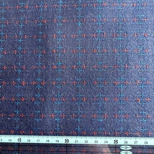 Японский фактурный хлопок #776 жаккард крестик коричневый с синим подтоном, отрез 50:70 см