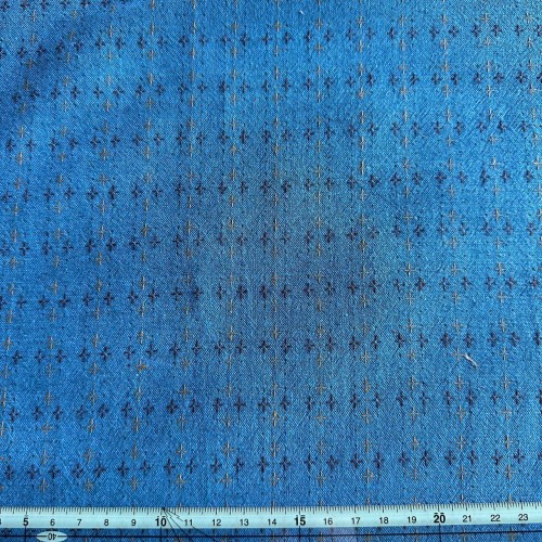 Японский фактурный хлопок #777 жаккард крестик голубой с бирюзовым подтоном, отрез 50:70 см