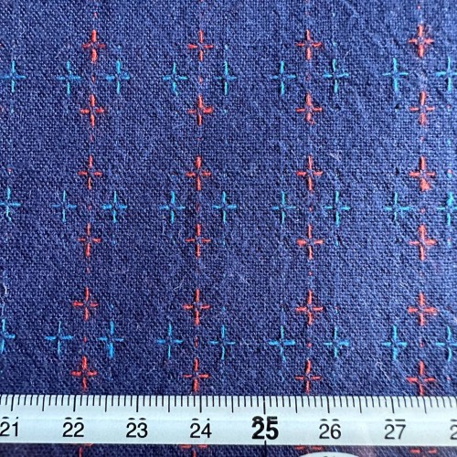 Японский фактурный хлопок #779 жаккард крестик чернильно-синий, отрез 35:50 см